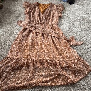 SHEIN Brown and White Midi Dress